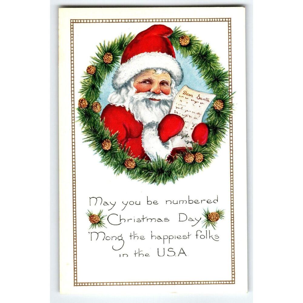 Santa Claus Postcard May You Be Numbered Folks In The USA Whitney Christmas List